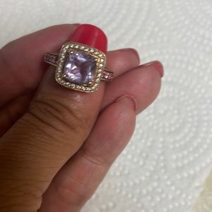 Amethyst, with pink diamonds and white diamond accent strawberry gold ring